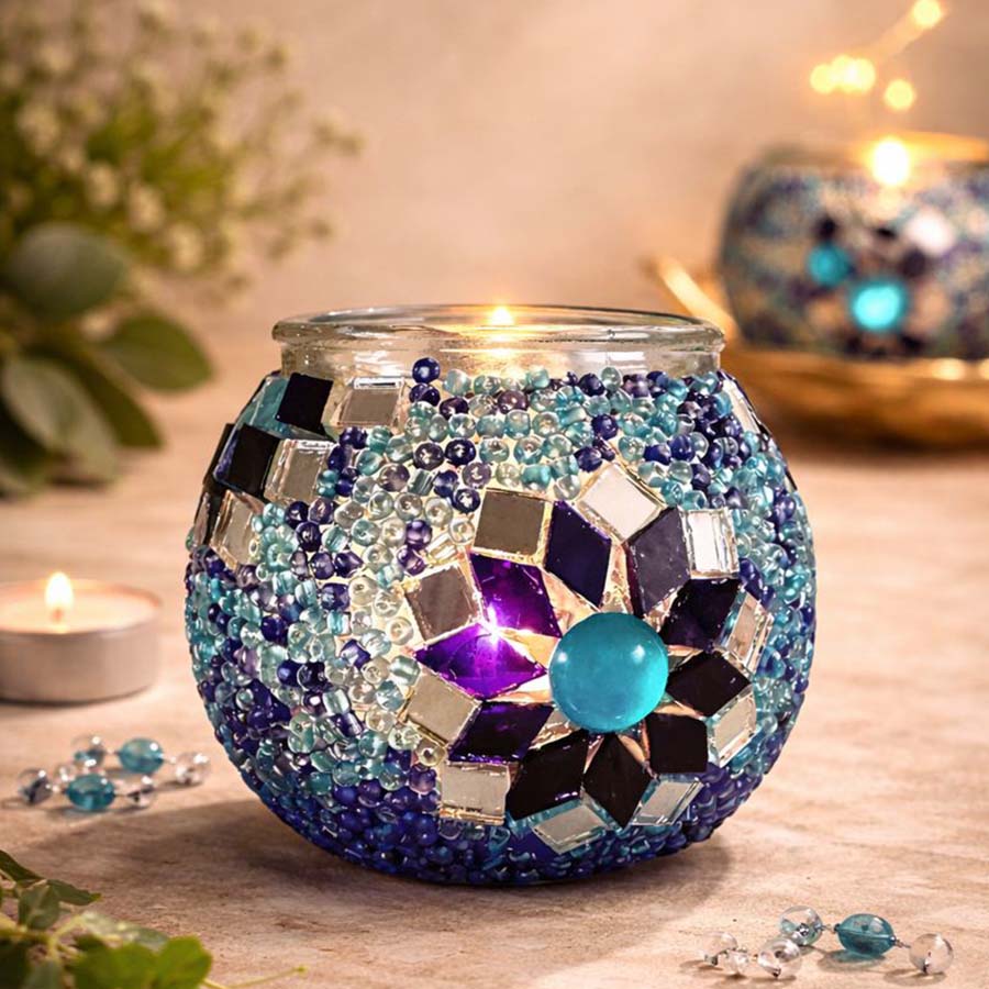 DIY Mosaik-Kerzenhalter Set – Blau | Bastelset mit Glasmosaik & Teelicht
