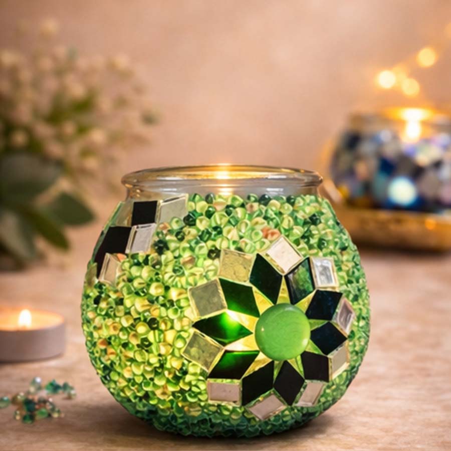 DIY Mosaik-Kerzenhalter Set – Grün | Bastelset mit Glasmosaik & Teelicht