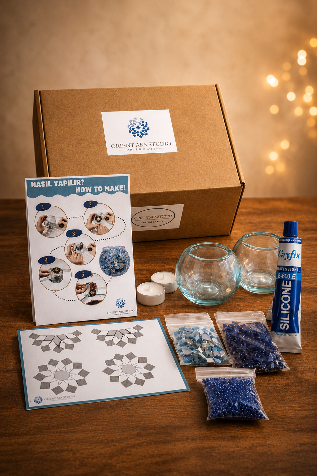 DIY Mosaik-Kerzenhalter Set – Blau | Bastelset mit Glasmosaik & Teelicht